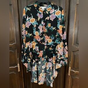For the Republic hi low Asian floral print blouse XL never worn